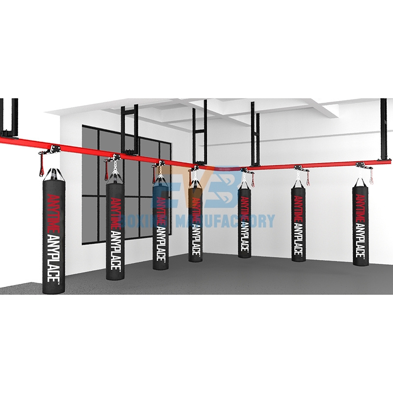 Ceiling mounted heavy bag rail